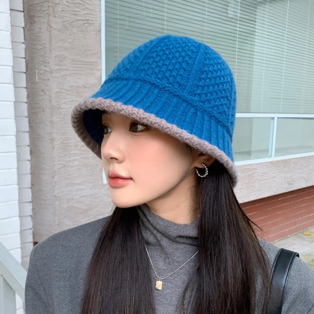 Knitted Bucket Hat Womens Autumn Cold proof Thick Fishermans Casual Warm Bean Panama 250117