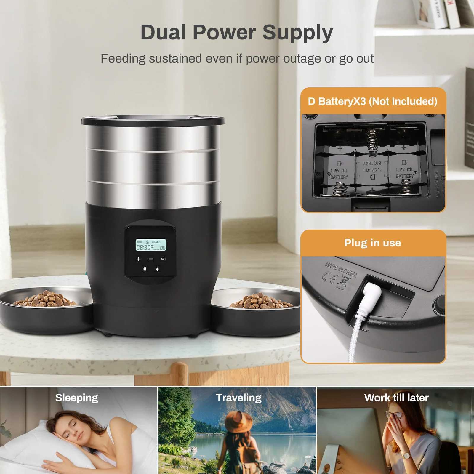 Dog Feeders 4L Smart Pet Feeder Cat Food And Dog Food Automatic Dispenser For Scheduled Feeding With Recording Suitable For Feeding Two Pets H250218