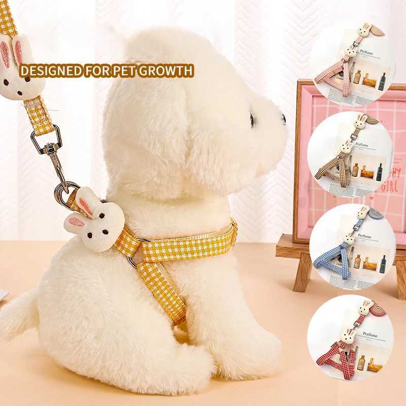 Dog Harness For Small Dogs Cats Adjustable Kitten Collar Pet Harness With Leash Set Plaid Chest Vest Leash Dog Leads AccessoriesXJ250218