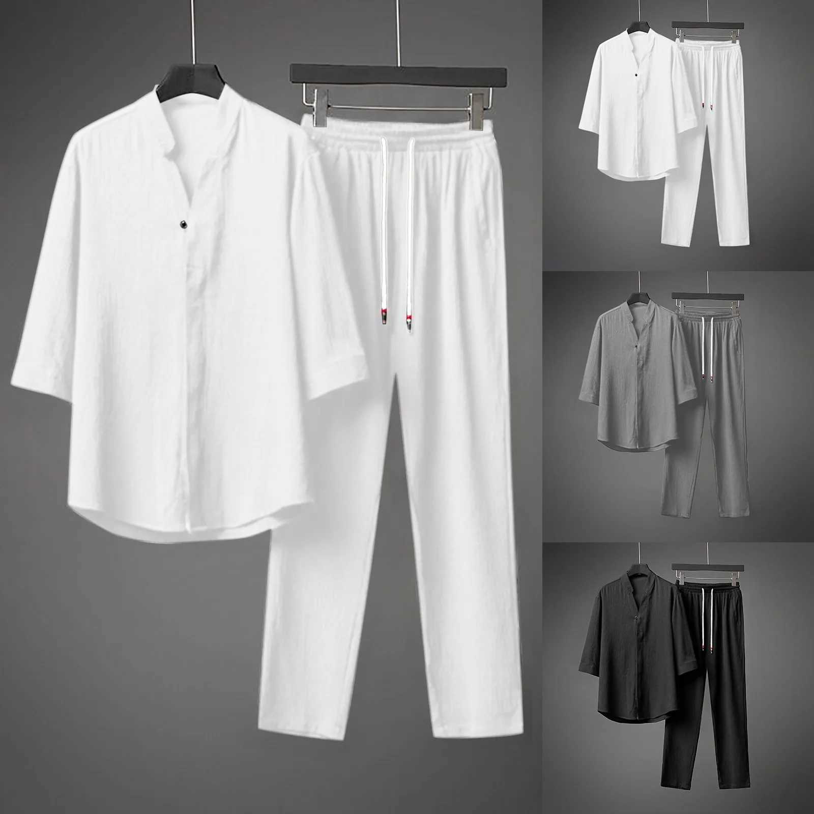 2023 Shirt + Pants Summer New Mens Fashion Casual Solid Color Classic T-Shirt Set Mens High Quality Two-Piece Set StreetwearXJ250218