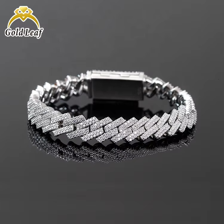 Goldleaf Fine Jewelry S Sterg Sier 2 Rows Miami Hiphop 8mm D VVS Moissanite Cuban k Chain
