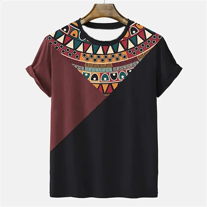 Tribal Ethnic Pattern TShirt For Men Colorful Splicing 3D Printed Tees Summer Casual ONeck Tops Short Sleeves Loose T Shirts 250217