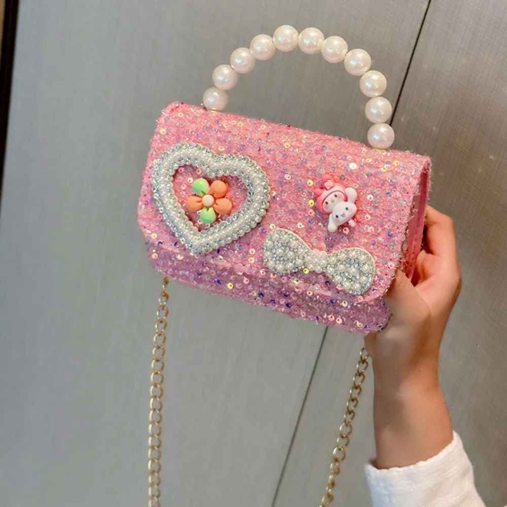 Korean Style Pearl Lace Bow Princess Shoulder Messenger Bag Sequin Zero Wallet Pocket Pack 250219