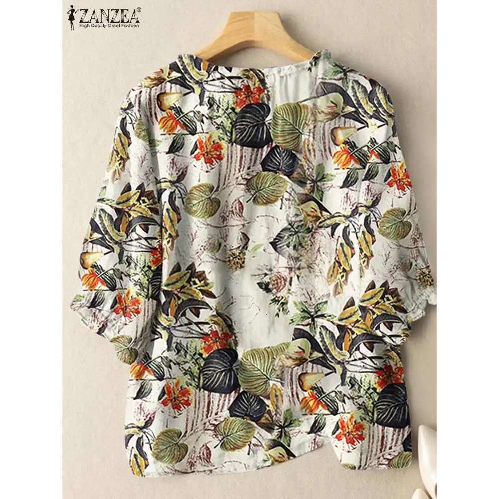 ZANZEA Fashion Sunnmer Top For Women Vintage Ral Printed Blouse Holiday Shirt 3/4 Sleeve Tunic Elegant Work OL Blusas Chemise