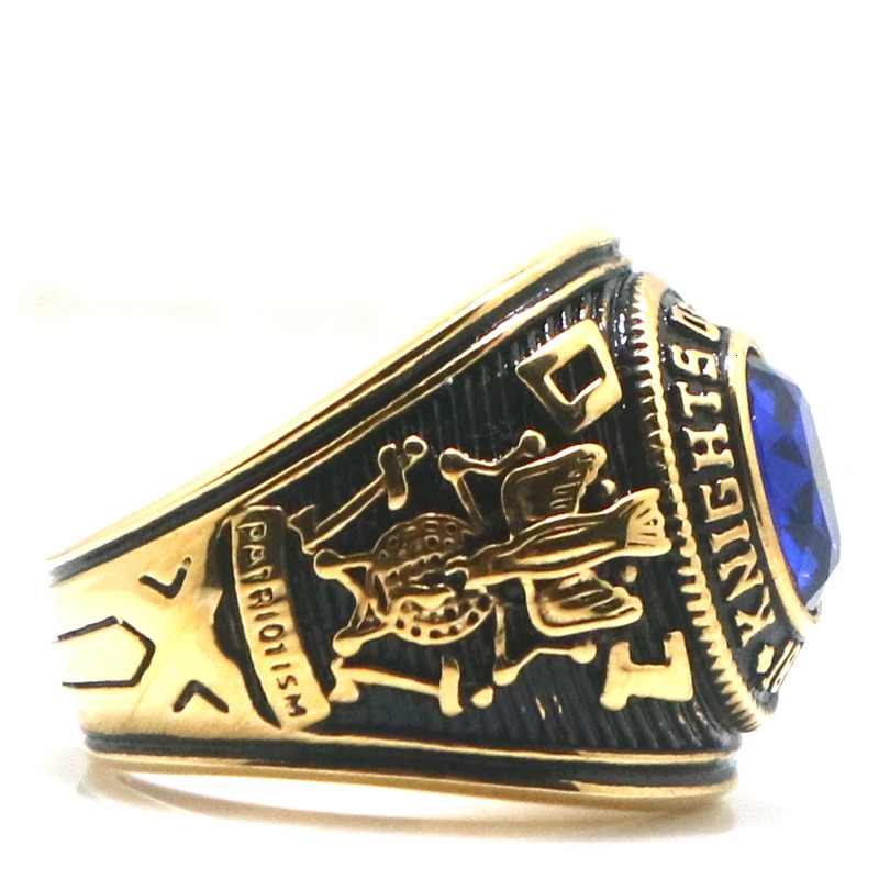 Unisex 316L Stainless Steel K of C Christianity Catholicism Blue Stone Gold-Color Ring Since 1882 250213
