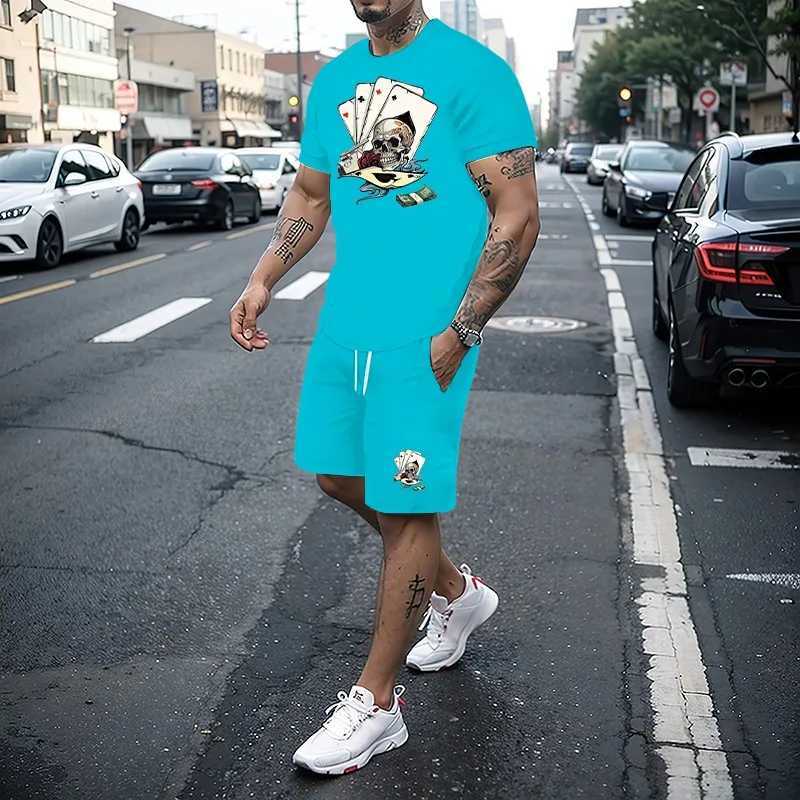 Summer New Mens Set 3D Printing Series T-shirt+Shorts 2-piece Set Fashion Street Clothing Casual Slow Running Mens SportswearXJ250218