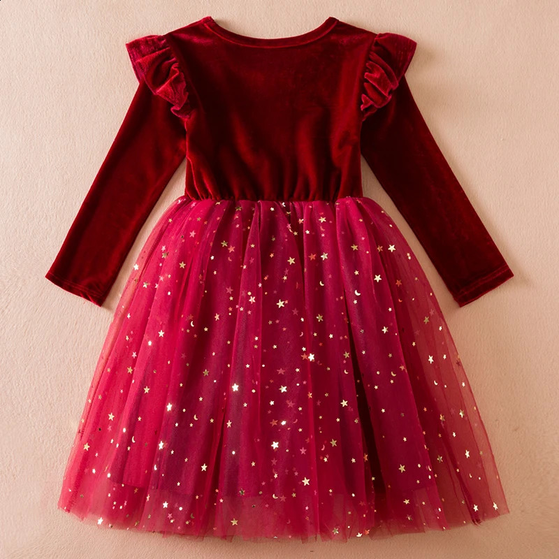 Red/Green Christmas Dress for Girls Winter Sequin Ruffle Long Sleeve Princess Dresses Birthday Party Costume for Kids 3-8 Years 250219