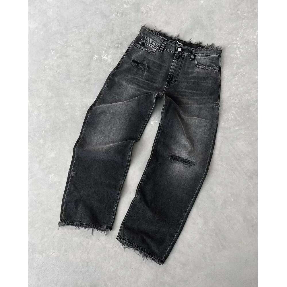 Retro Street Y2K New Washed Ripped Jeans Embroidered High Quality Men American Couple Versatile Casual Pants Trendy