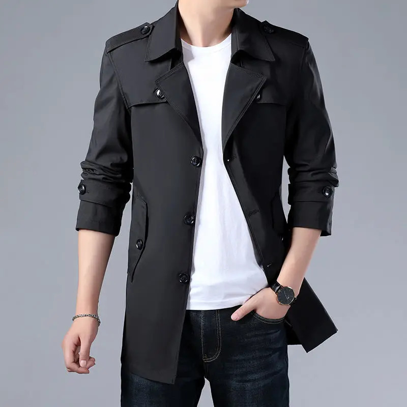 Spring Autumn Style Windbreaker Men MidLength Business Casual Jacket IronFree Large Size 250218
