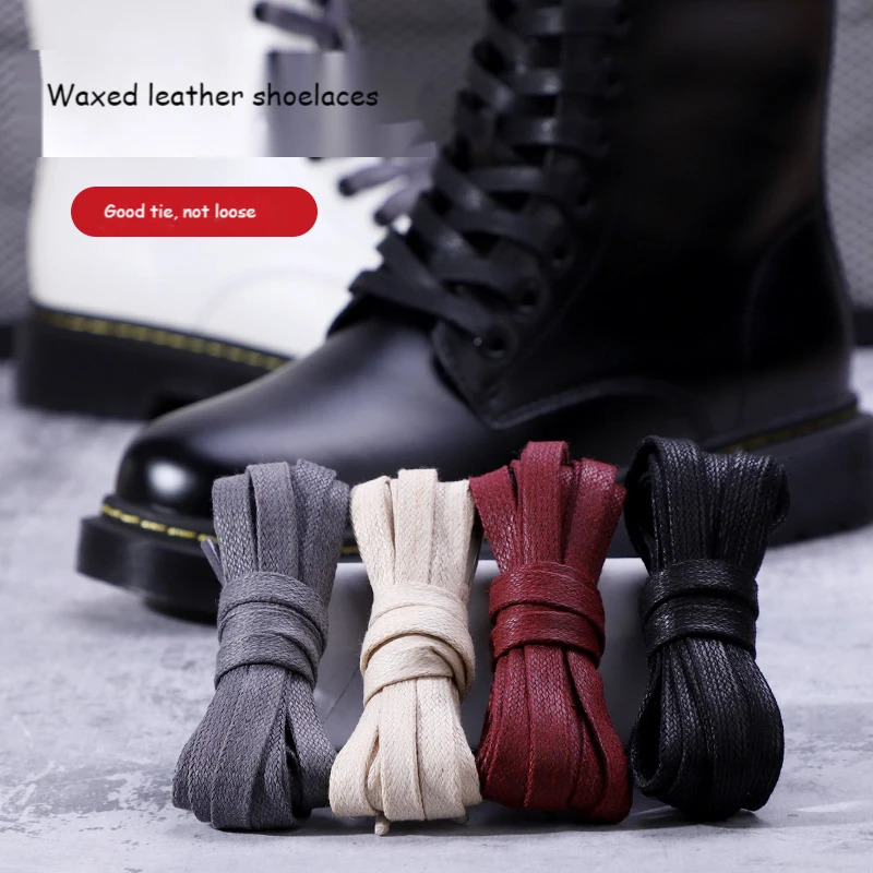 1Pair Waxed Cotton Shoelaces 8mm Width Flats Waterproof Shoe laces Unisex Boots Casual Sneakers Shoelace Leather Laces Shoes 250219