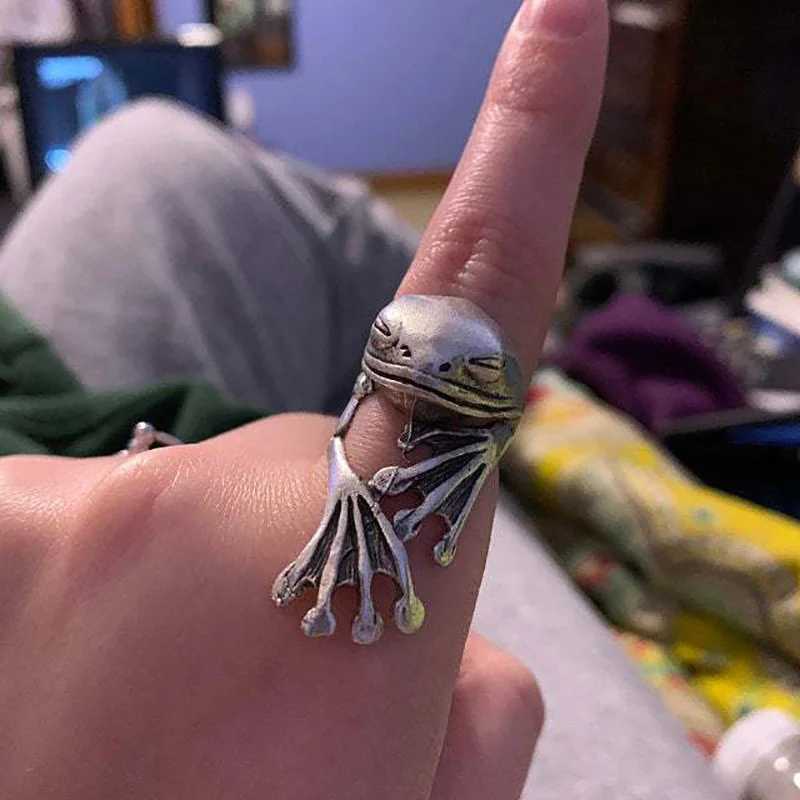 Frog Toad Animal Rings for Women men Artistic Design Retro Opening Resizable Unisex Female Statement Rings Silver Color GiftXJ250219