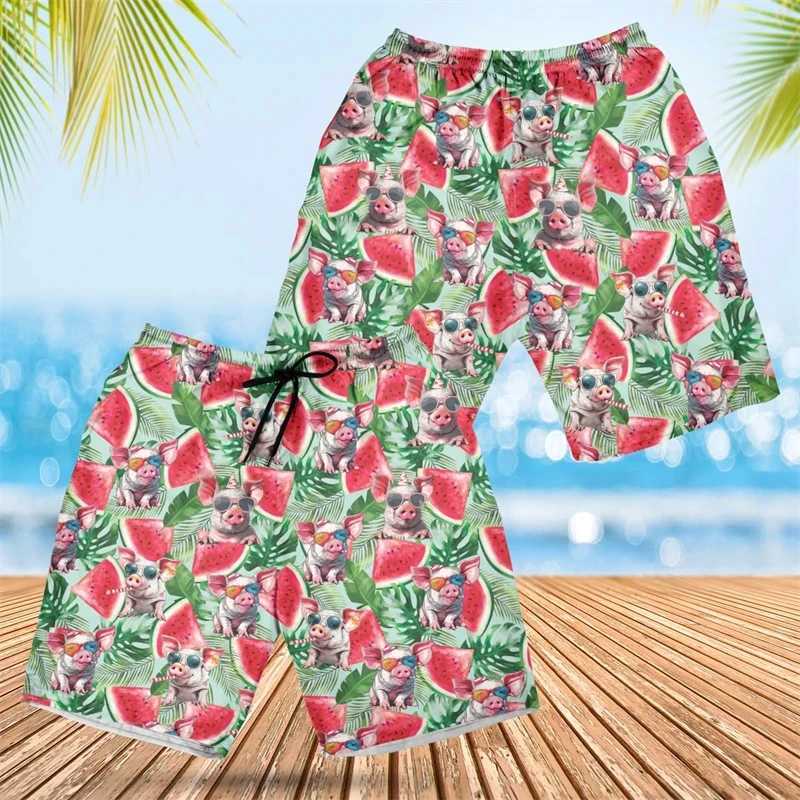 Kawaii cartoon pig shaped shorts mens clothing funny design beach shorts Hawaiian swimming luggage women Aloha Trousers 2024 W250219