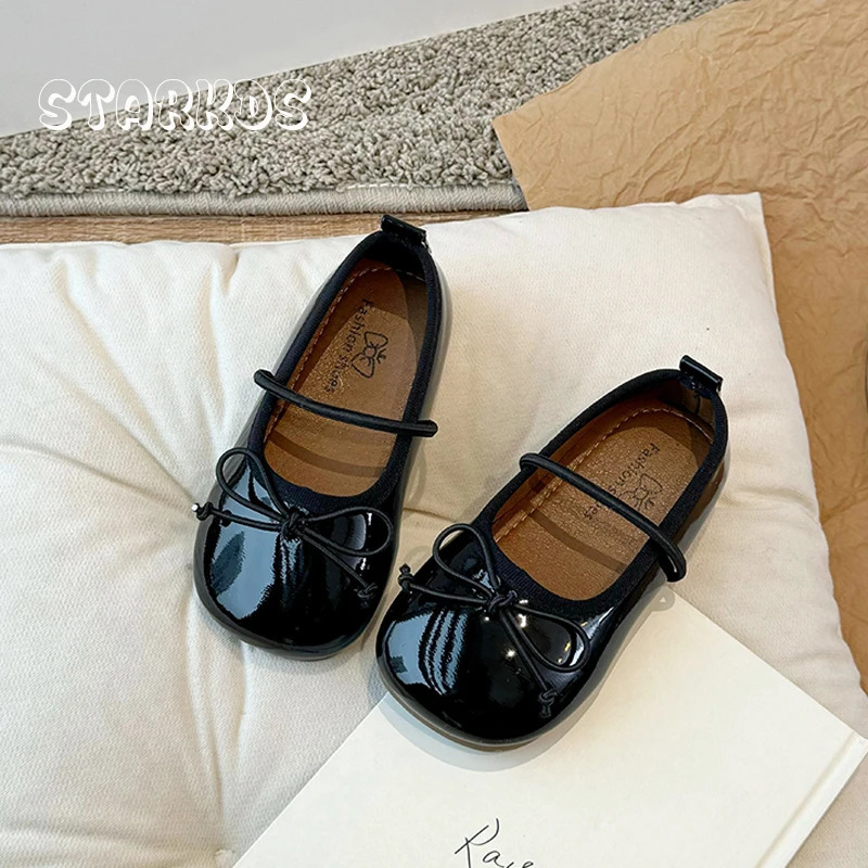 Round Toe Patent Leather Ballet Flats For Baby Girl Classic Bowknot Elastic Band Ballerina Shoes Toddler Kid Soft Dress Zapatos 250219