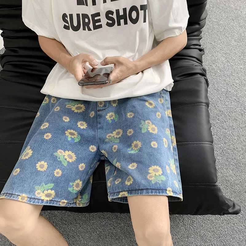 Men's Shorts Summer Denim Shorts Men Fashion Retro Flower Shorts Men Streetwear Hip-hop Loose Print Denim Shorts Mens Beach Shorts M-3XL z250219