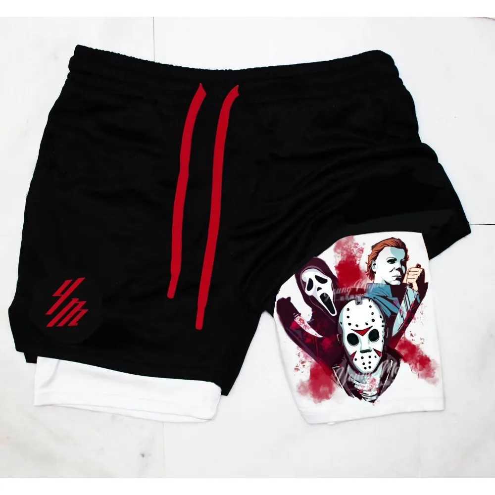 2-in-Sports Shorts Scary Face Mens Shorts Quick Dry Breathable Sports Fitness Shorts Outdoor Running Fitness Shorts W250219
