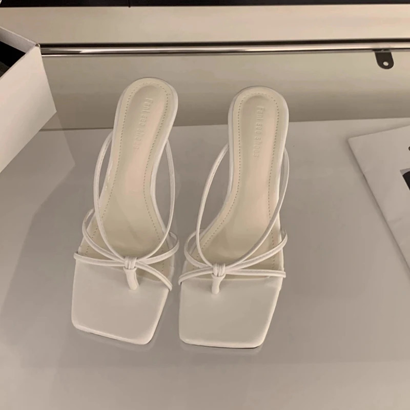 SUOJIALUN Summer Women Slipper Fashion Narrow Band Ladies Elegant Sandals High Weadge Heel Outdoor Elegant Slides 250213