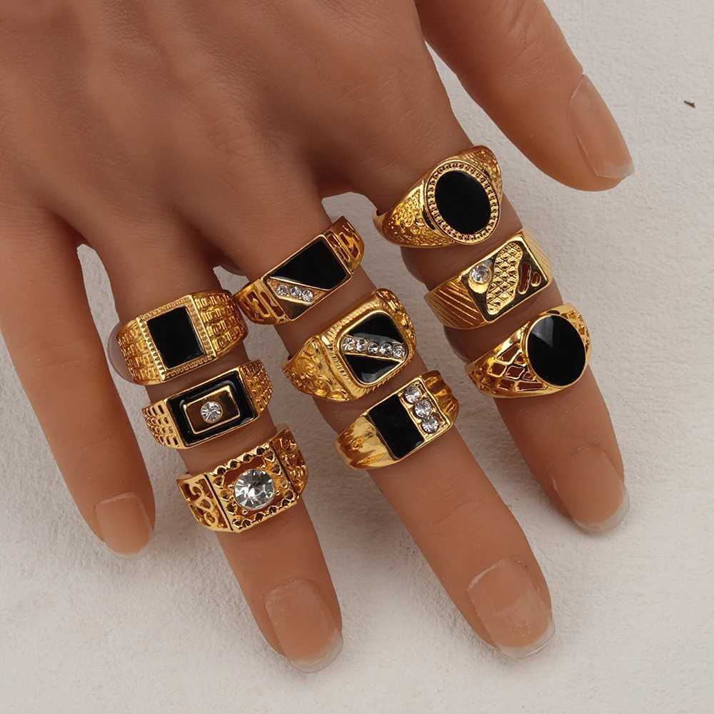 20Pcs/Lot Retro Punk Gothic Enamel Oil Drop Square Rings for Men Women Vintage Jewelry Accessories Party Gifts Mix StyleXJ250219