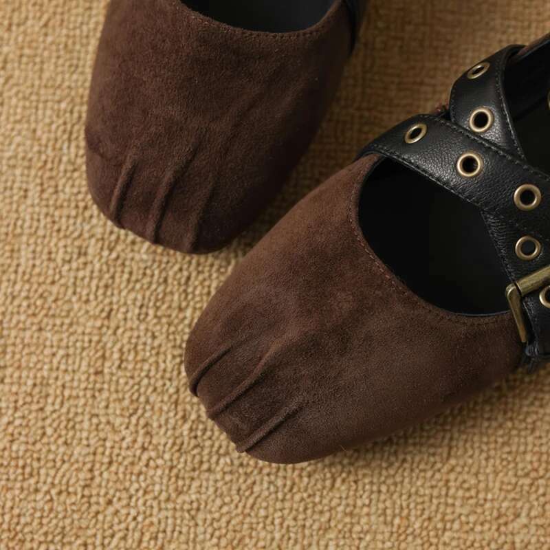 Genuine women ballet flats suede leather rivet leopard shoes