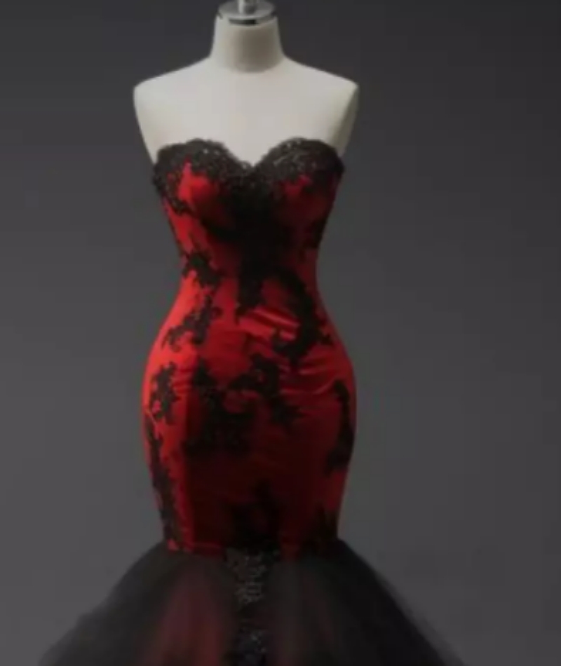 Black And Red Mermaid Gothic Wedding Dresses Lace Appliques Sweetheart Corset Long Vintage Bridal Gown Sleeveless Classic Vestdio De Novia 2025