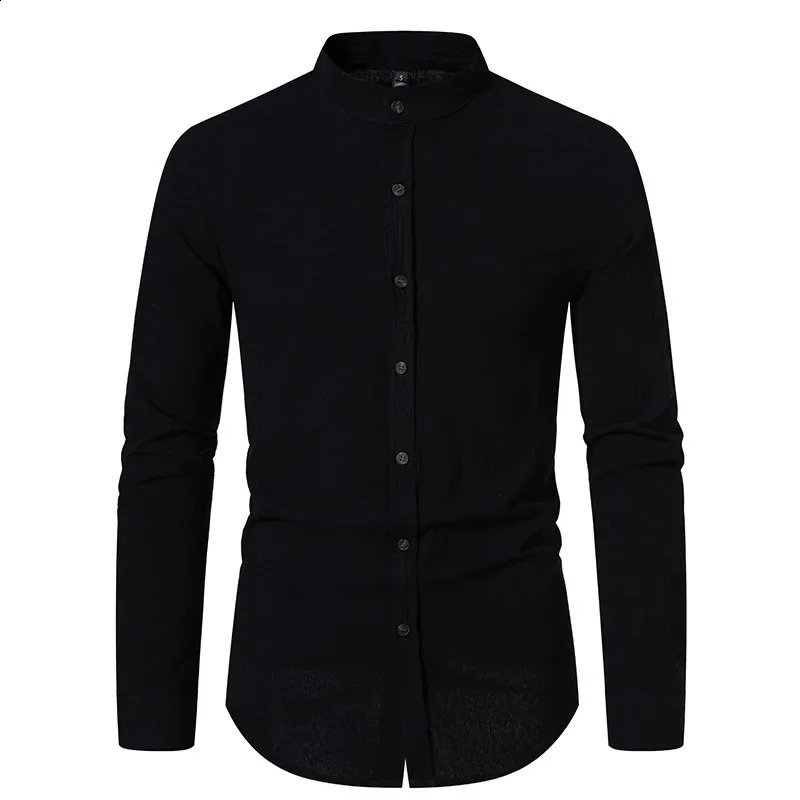 Mens Spring and Autumn Fashion Comfortable Casual Mens Retro Cotton and Hemp Shirt 250214