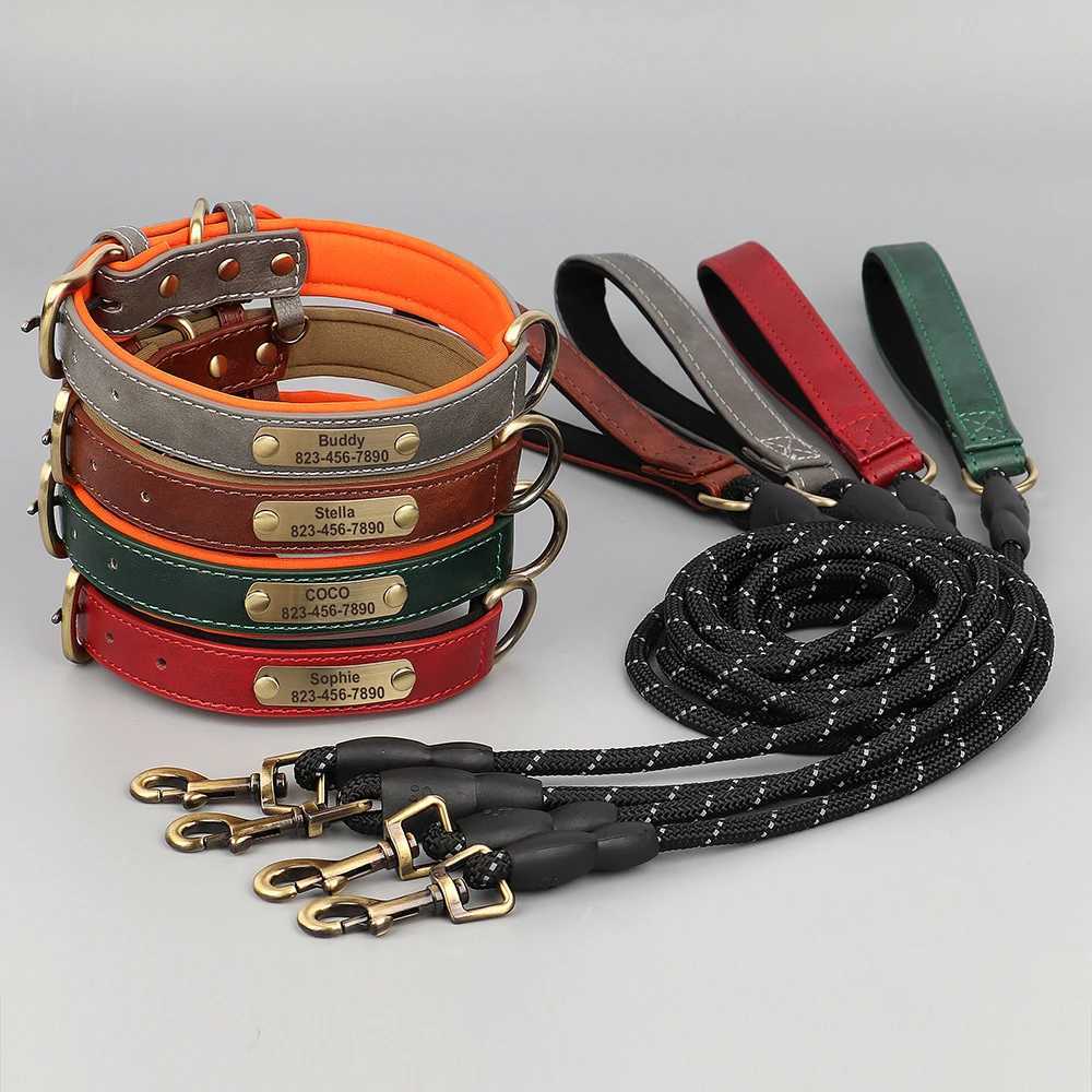 Personalized Dog Collar Leash Set Custom PU Leather Dogs Tag Collars Free Engraved Nameplate For Small Medium Large Dogs PitbullXJ250218