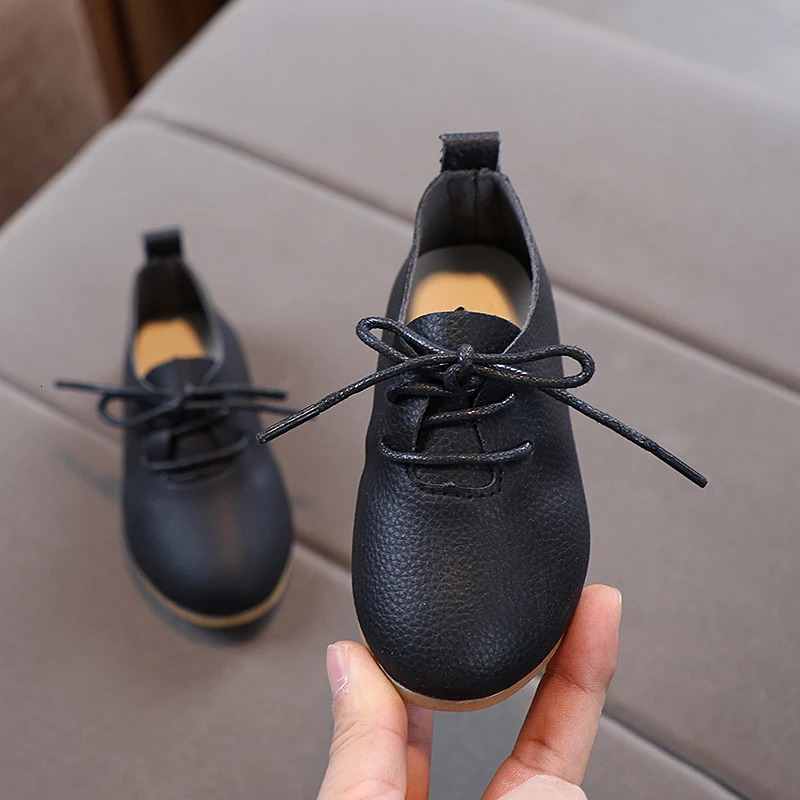 Spring Children Leather Shoes Lace-up Solid Color Matte Kids Flat Shoes Light Flexiable All-match Leisure Fashion Girls Shoes 250219