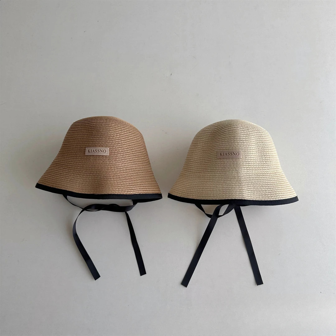 Summer Childrens Straw Hat Girls Seaside Vacation Big Brim Summer Lace Bucket Hat Girls Beach Caps Panama Cap 250219
