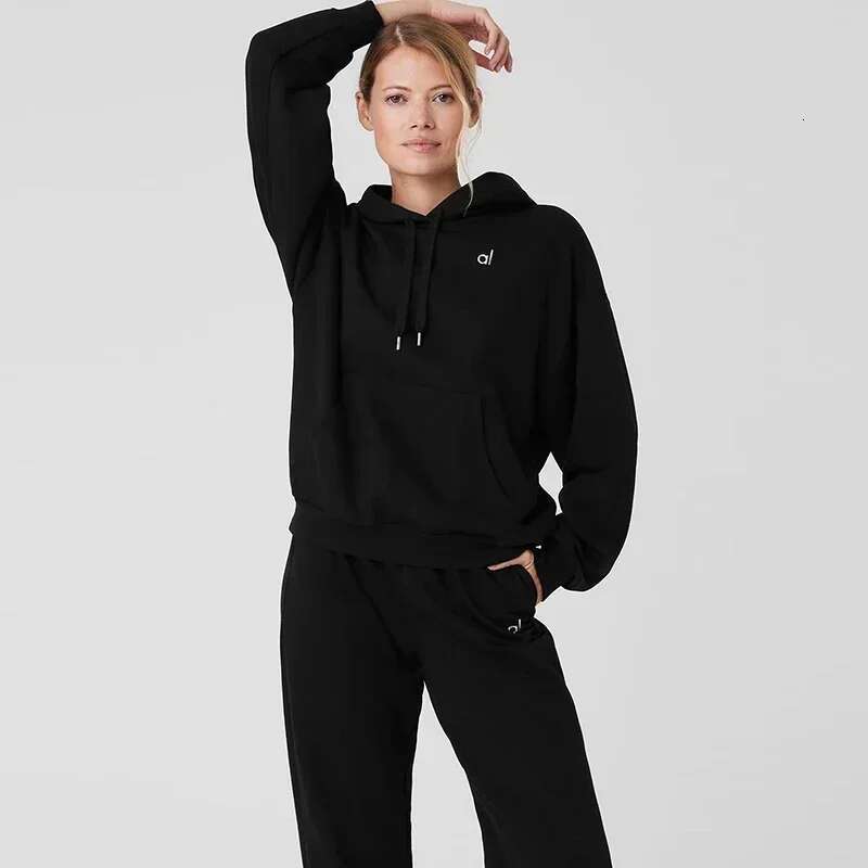Yoga Women's Solid Color Ribbed Round Neck Hooded Sweatshirt Autumn And Winter Men's Loose High-Quality Top Casual Sports Pants
