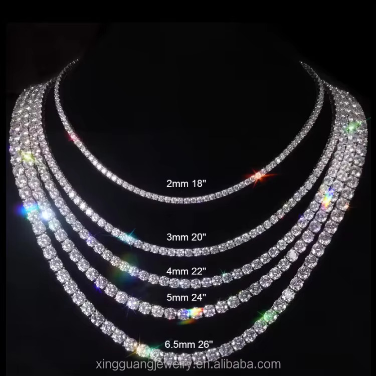 2mm-6.5mm 100% Passed Dia Test S Sier With GRA VVS Moissanite Tennis Chain Ready to Ship for Necklace