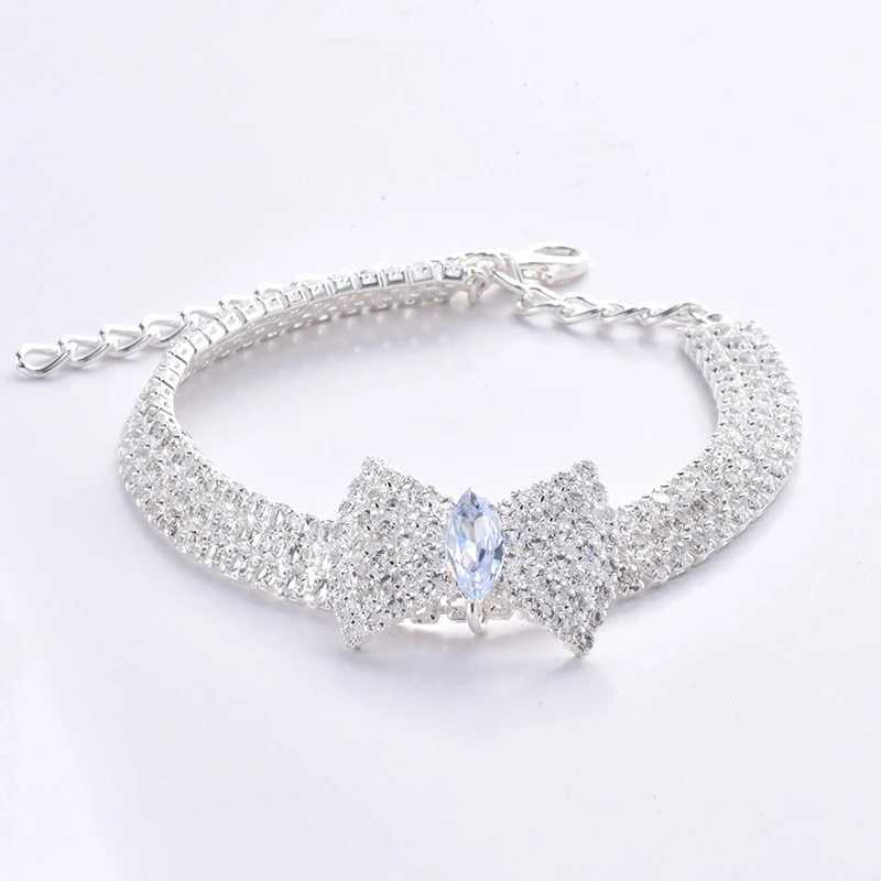 Zircon Bow Tie Chihuahua Dog Collar Rose Gold Lobster Button Cat Necklace With Package Box Adjustable All Season Pet Accessories W250219