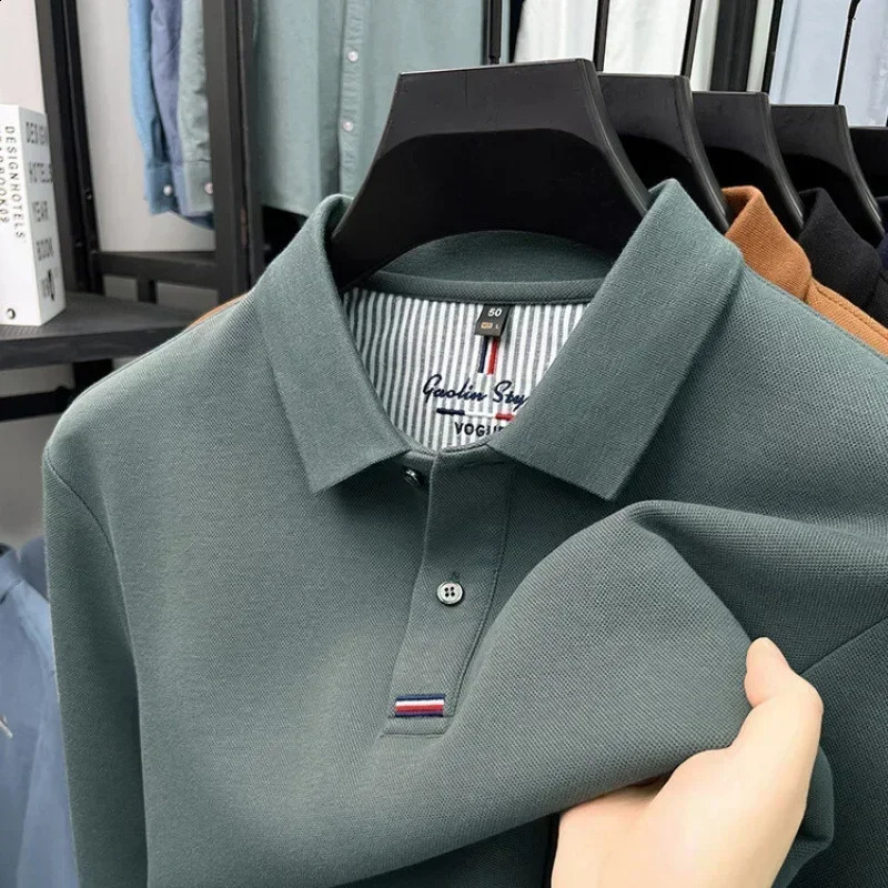 Autumn Thickened Double-sided Pearl Cotton Long-sleeved T-shirt Mens Middle-aged Mens Lapel POLO Casual Top 250218