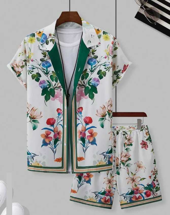 Hawaiian Shirt Set Men 3D Printed Blue And White Porcelain Pattern Summer Fashion Casual Daily Oversized Shirt+shorts 2piece SetXJ250218