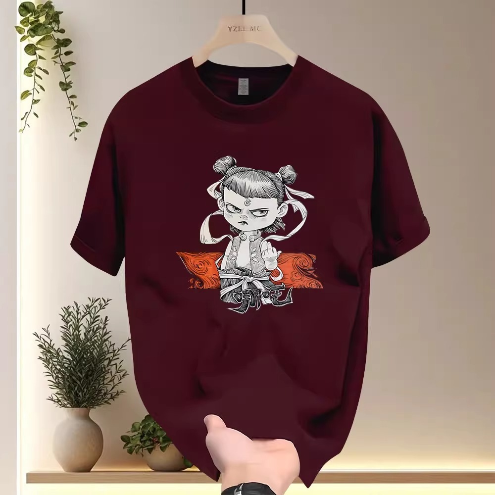 Summer 2025 New China-chic Cotton Round Neck Male And Female Youth Personality Designer T-shirt Nezha Printed Short Sleeve T-shirt Loose Casual Top