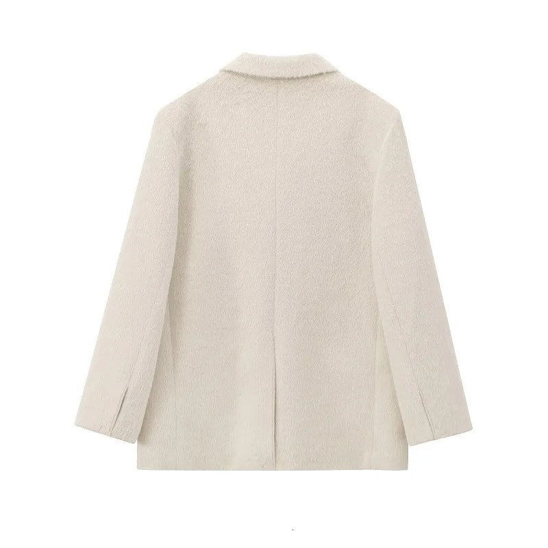 TRAF Faux Fur Womens Blazers Fashion Outerwears Straight Long Blazer Woman Sleeve Coats and Jackets for Women 250213
