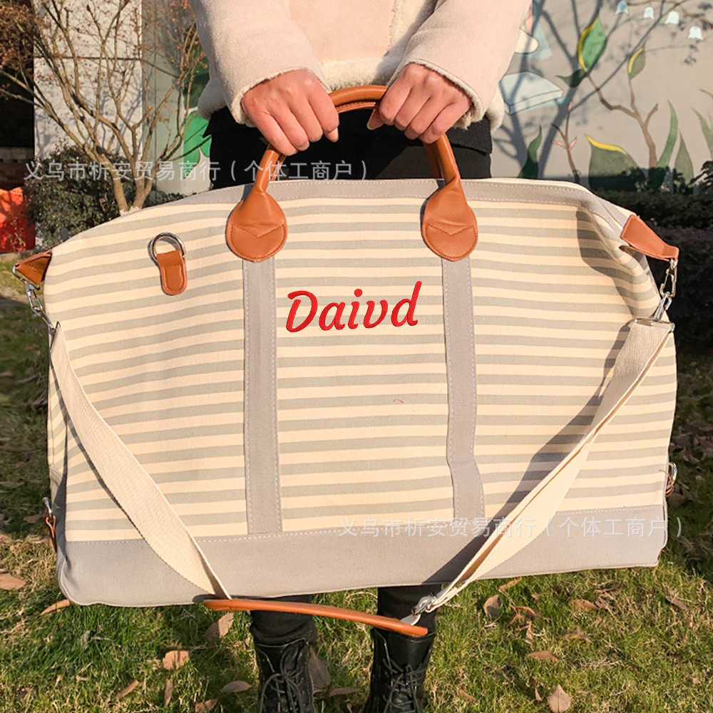 Etsy Personalized Large Capacity Travel Bag Bestseller Embroidered Canvas Bag Women's Handbag Printed Stripe 250115