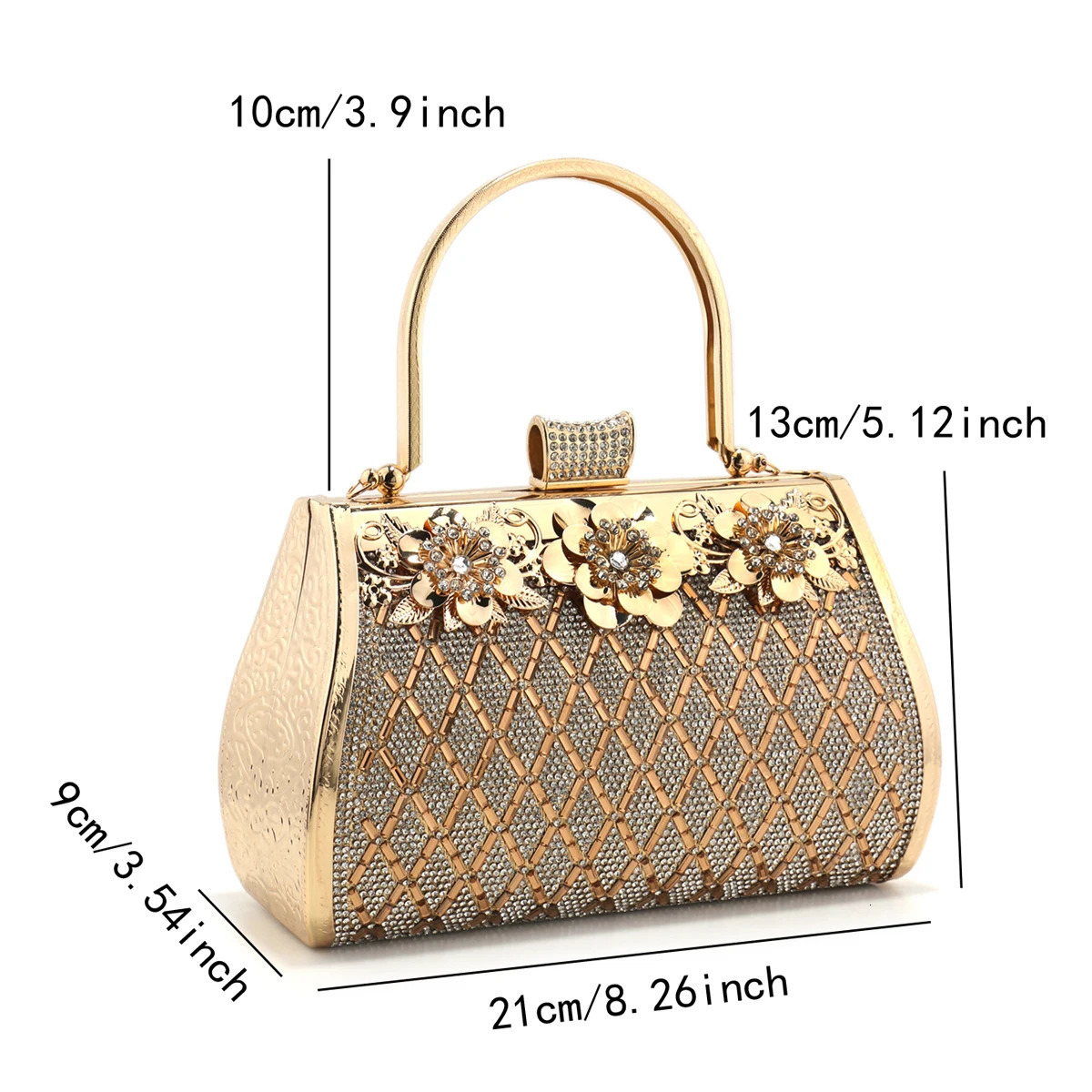 Rhinestones Bucket Women Evening Clutch Golden Metal Handle Handbags Crystal Flower Vintage Perfect n Box Holder 250218
