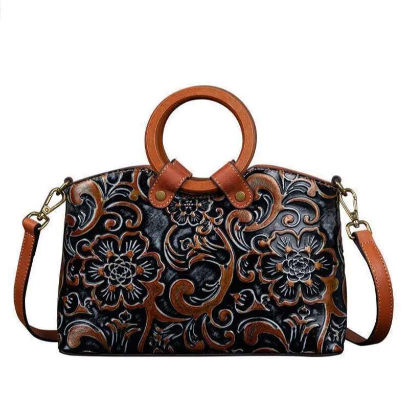 Small Women Shoulder Bag 2024 New Vintage Handmade Emed Handbag Female Genuine Leather Handbags Ladies Purse