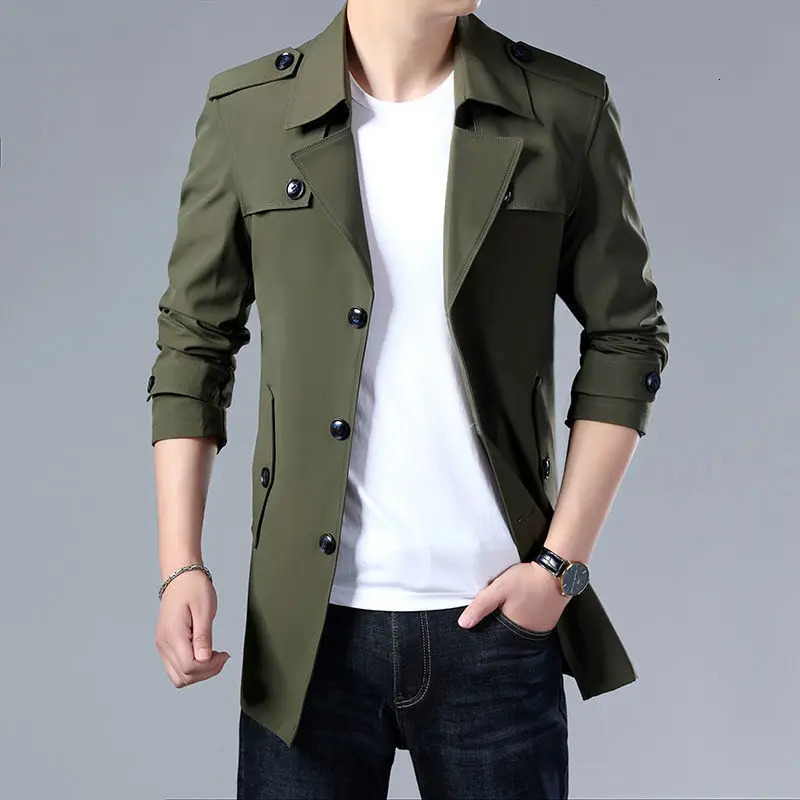 Spring Autumn Style Windbreaker Men MidLength Business Casual Jacket IronFree Large Size 250218