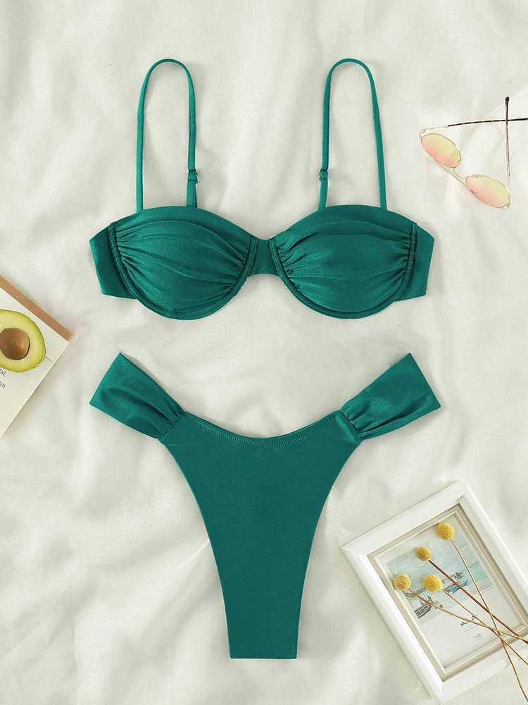 Push Up 2-Piece Bikini Swimsuit Ruffles Bikinis Set Black Swimwear 2024 Women Bathing Suit Sexy Biquini Mujer Beachwear SummerXJ250218