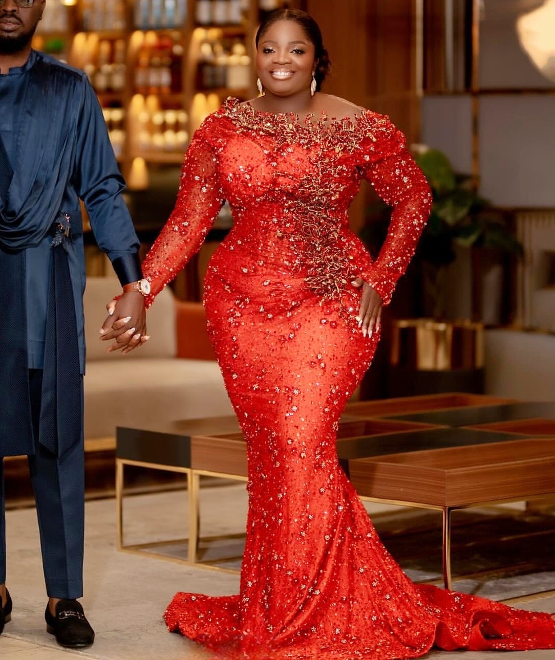 Aso Ebi Red Mermaid Prom Dresses 2025 Crystals Beaded Sequined Evening Formal Party Second Birthday Engagement Gowns Plus Size Dress For Special Occas