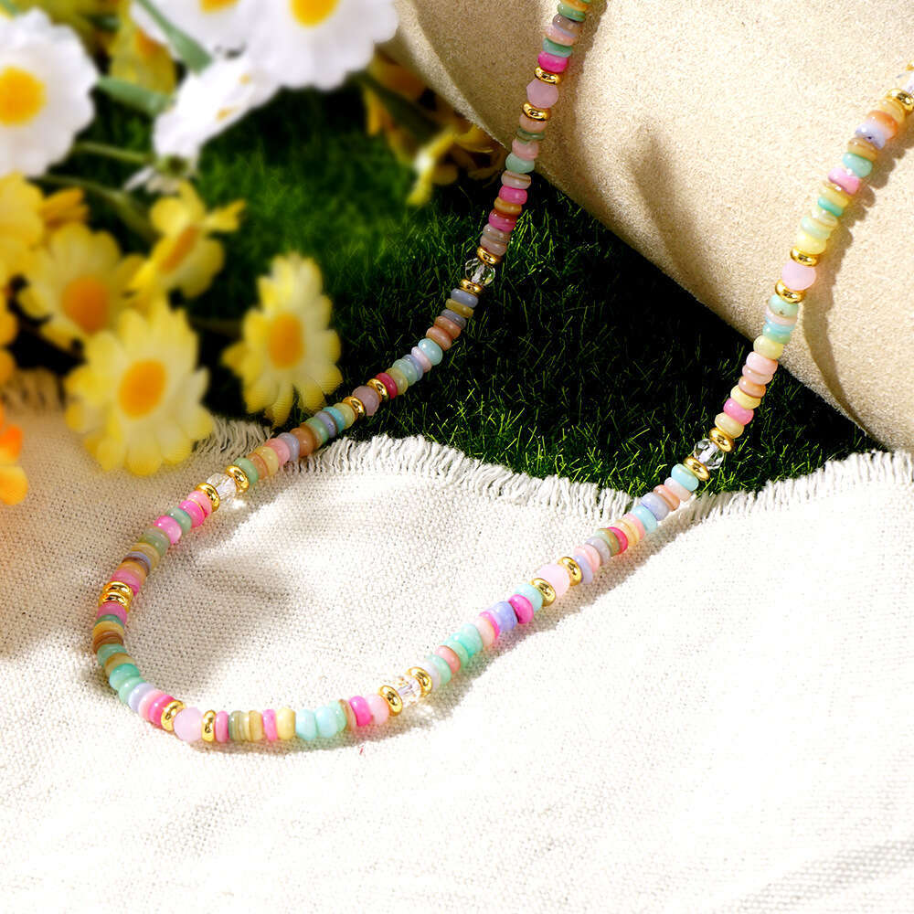 Hot selg rainbow colored dopamine bead necklace for women, versatile and high-end, niche new Chinese style collarbone chain jewelry