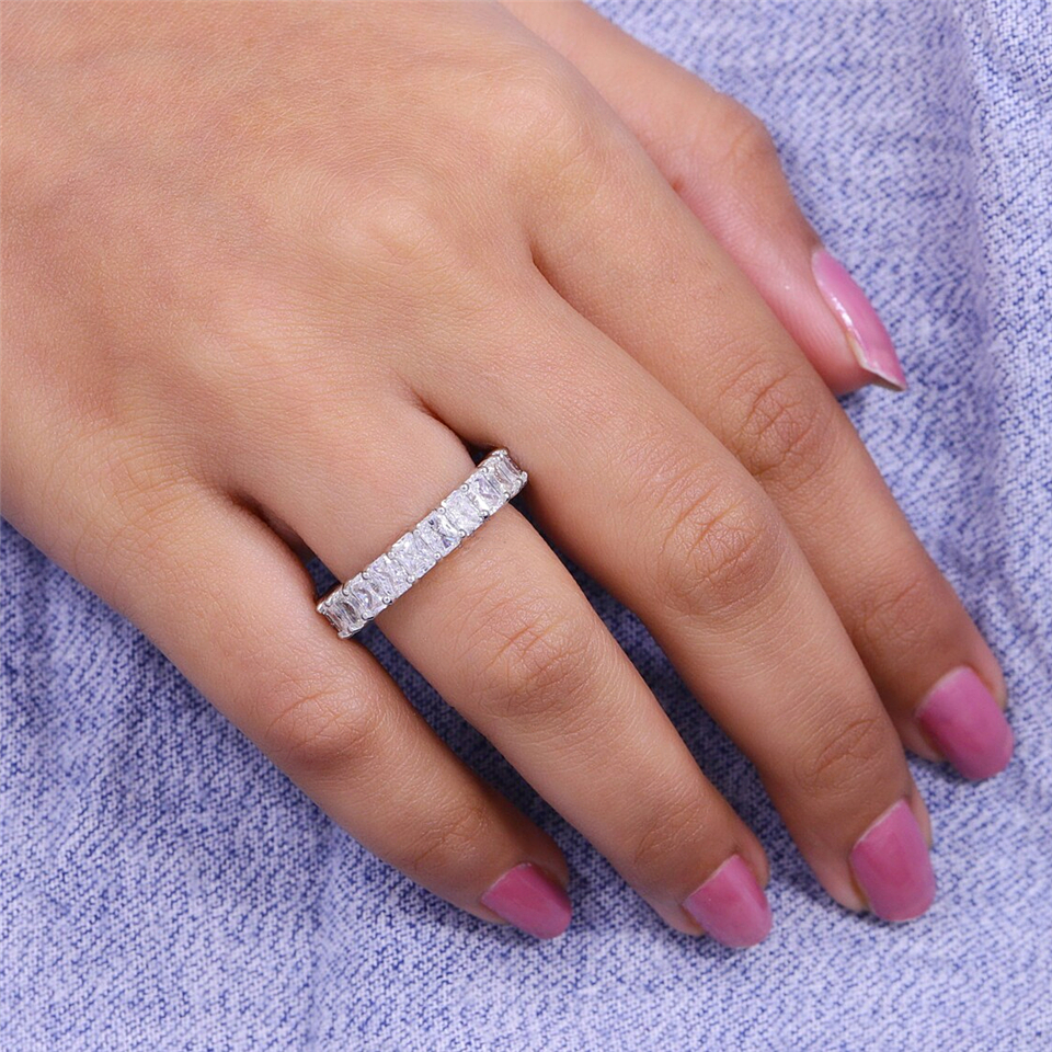 Jewelry 18K Real Gold Radiant Cut 4*3mm Full Eternity Band Certified Lab Grown Diamond Eternity Band Vintage Womens Jewelry Wedding Ring Au750 PT950 A