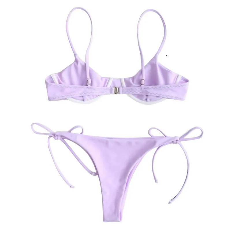 Womens Split Swimsuit Set Solid ColorPrinted Vneck Bikini Lace Up Panties for Summer 250219