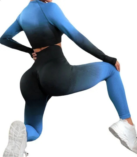 Women Yoga 2 Pieces Workout Outfits Seamless High Waist Leggings Sports Crop Top Running Clothes Sets 250219