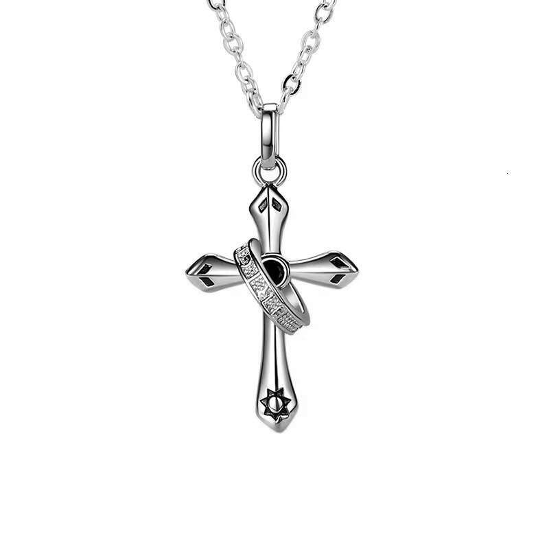 Cross sterg sier necklace with niche design, light hip-hop collarbone chain style, angel guardian pendant