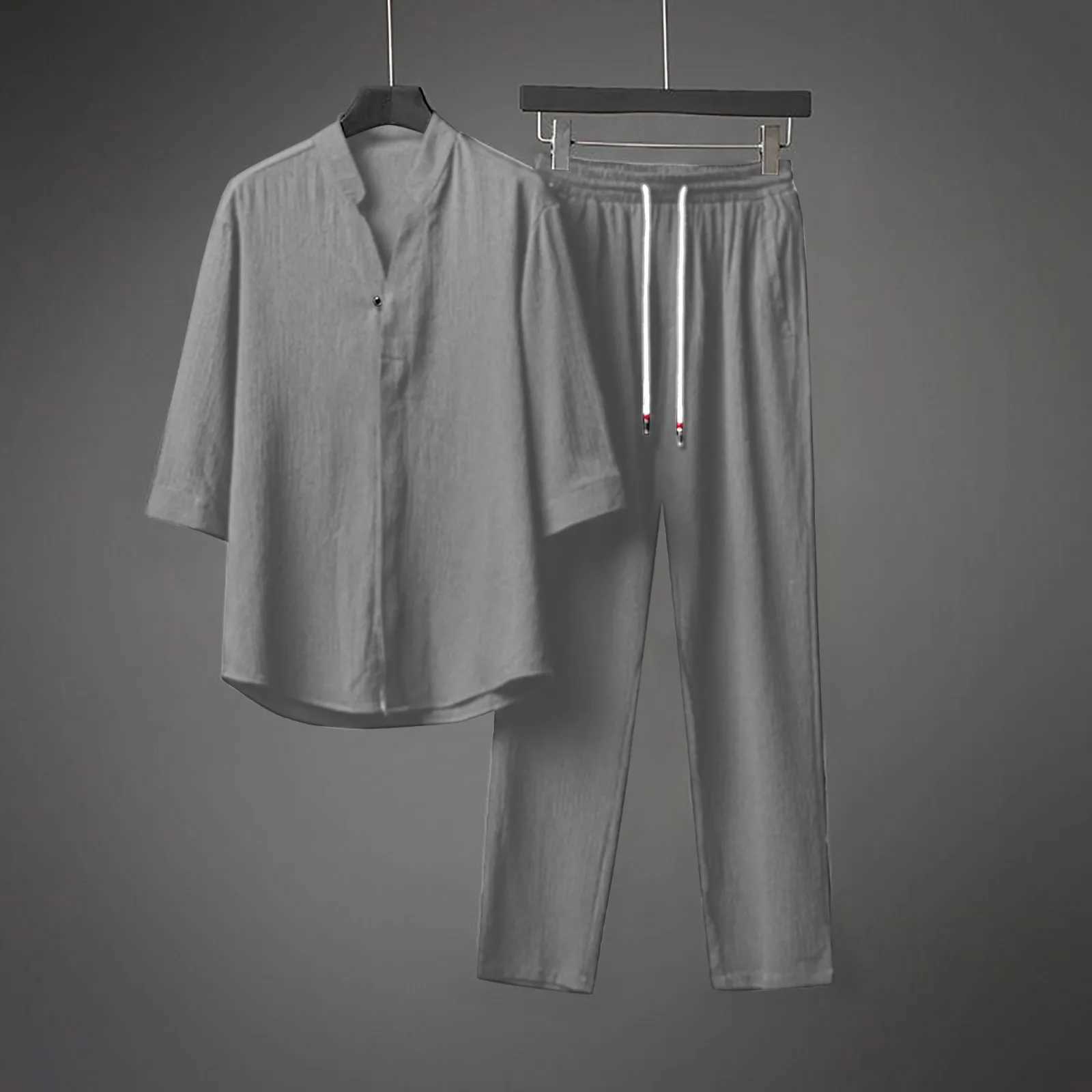 2023 Shirt + Pants Summer New Mens Fashion Casual Solid Color Classic T-Shirt Set Mens High Quality Two-Piece Set StreetwearXJ250218