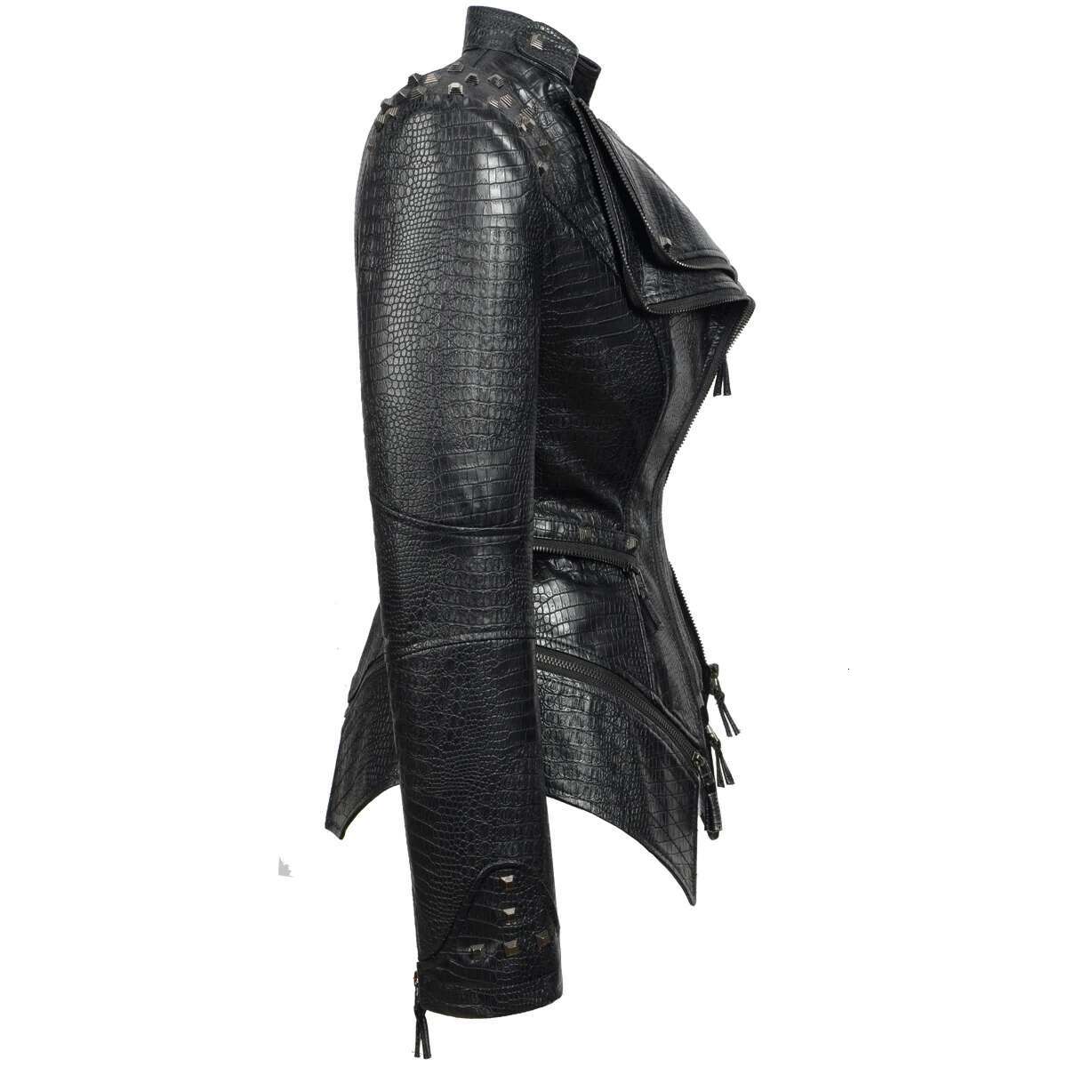 Fashion SX Women's Crocodile Rivet PU Perfect Shape Motorcycle Bicycle Jacket