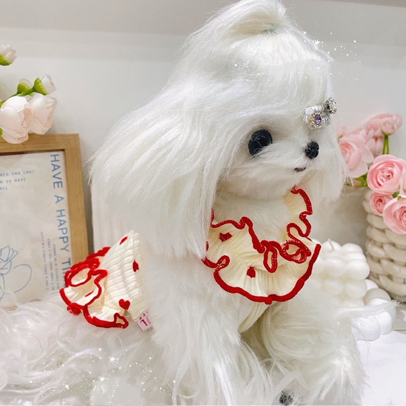 Minimalist Cat Dog Dresses with Floral Lace Trim Heart Cats Skirt Comfortable Cotton Puppy Clothes Perfect for Yorkshire Terrier, Teddy and Small Bree