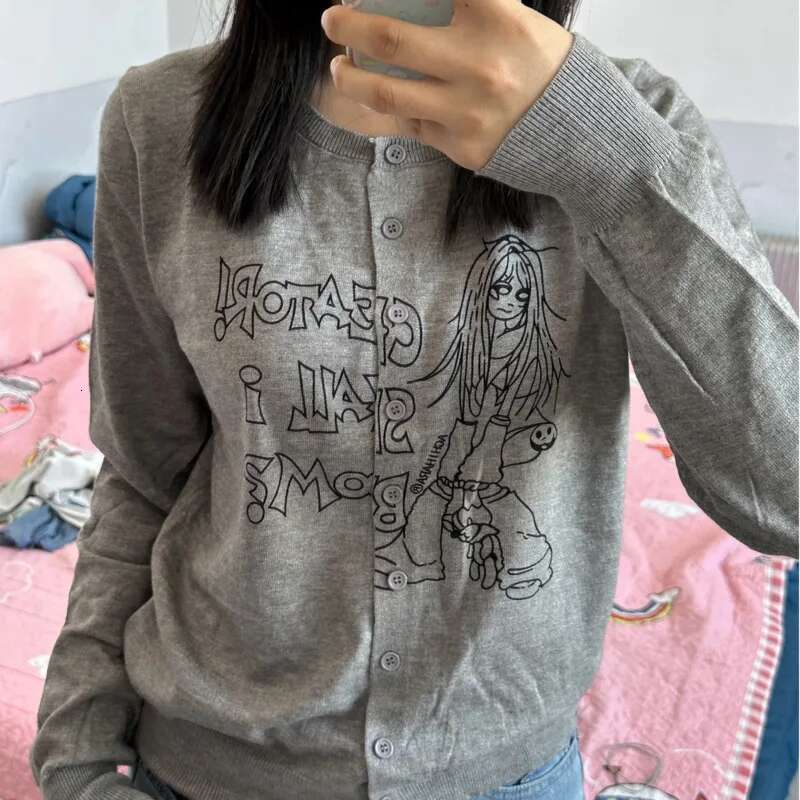 Haruku Long Sleeve Knit Cardigan Hoodie Japanese Style Y2k Gyaru Goth 90s Vintage Design T-shirt Trend Retro 2000s Outerwears