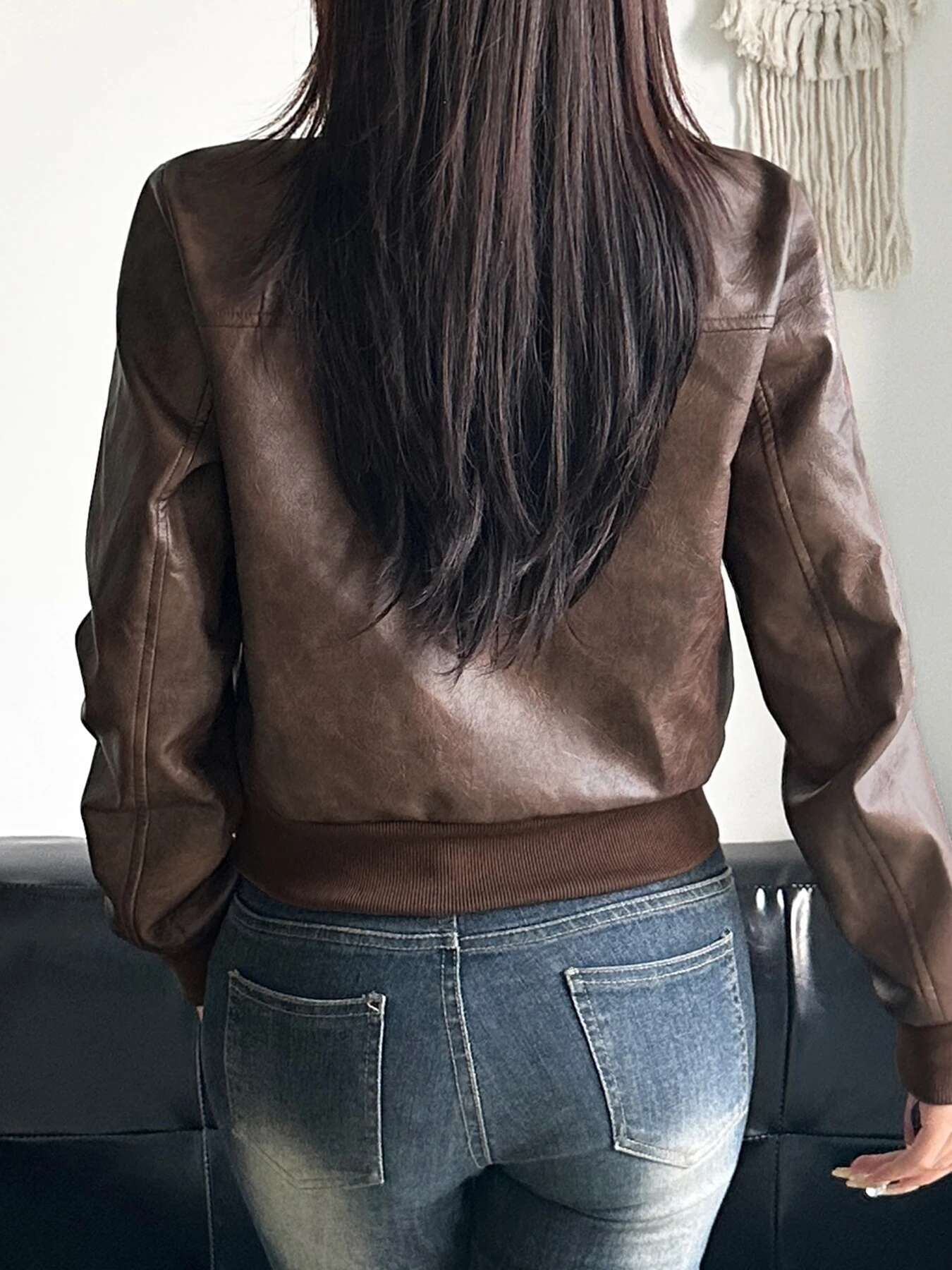 IAMSURE Safari Style Big Pockets Jackets Casual Pu Leather Turn-Down Collar Long Sleeve Coats Women 2024 Autumn Winter Fashion